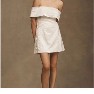 BHLDN Ingrid Stretch Jacquard Off-The Shoulder Mini Dress, Ivory